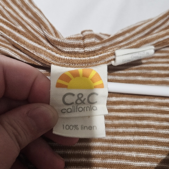 C&C California Tan And White Striped Lightweight Linen Hoodie! - Picture 2 of 7